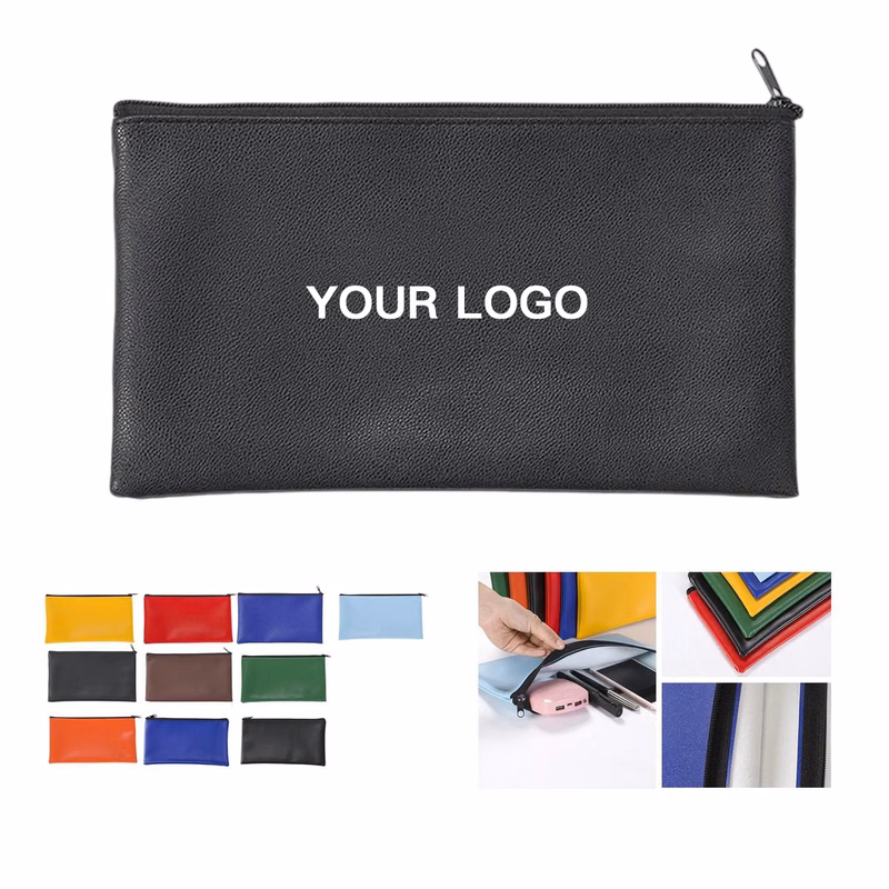 Faux Leather Money Bag with Secure Zipper Closure