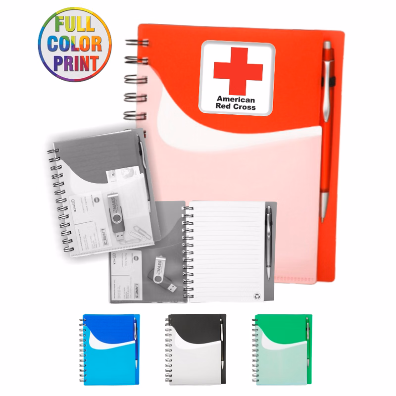 Two Tone Wave Notebook w/Sliding Pocket -Full Color