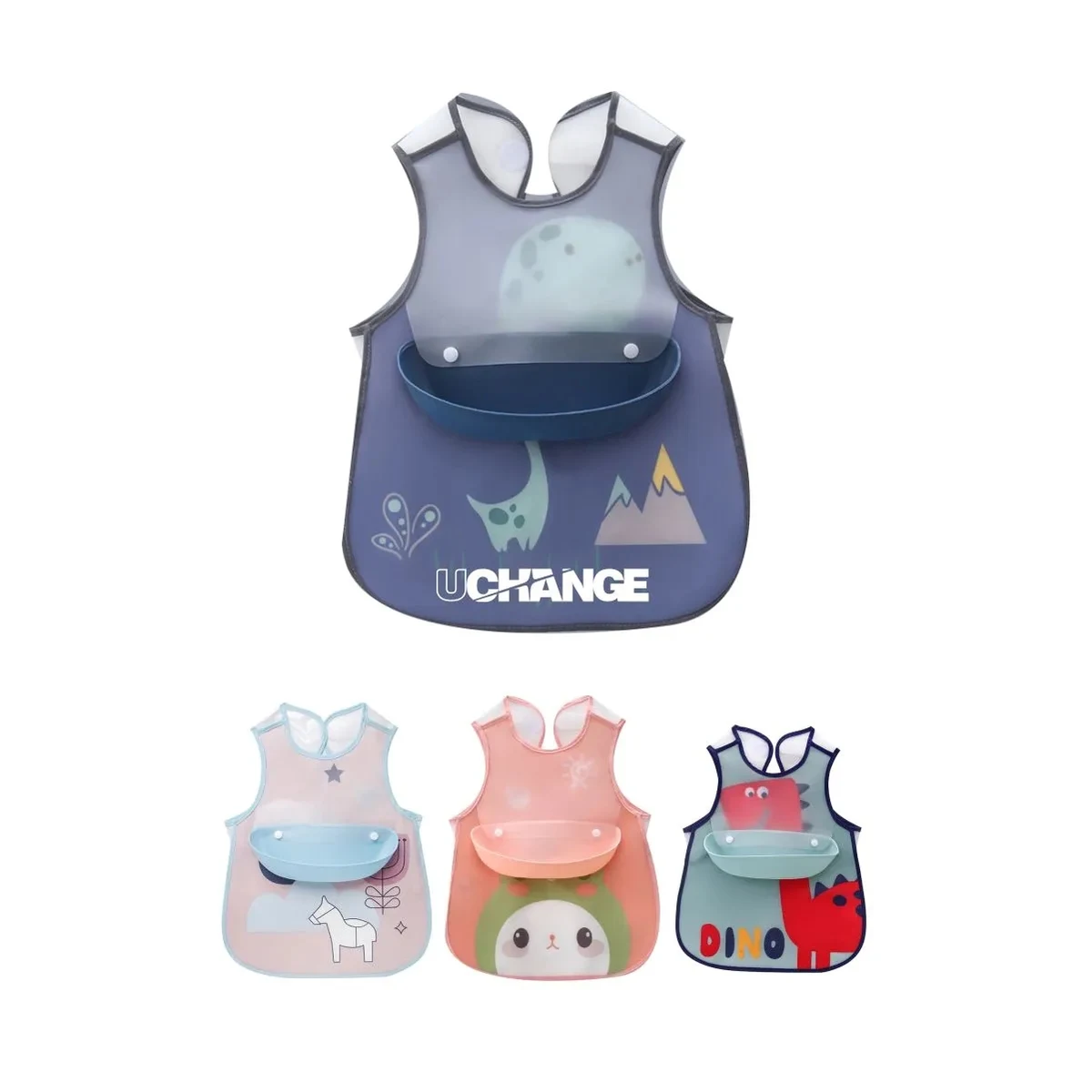 Waterproof Baby Smock Bib With Food Catcher Pocket 1