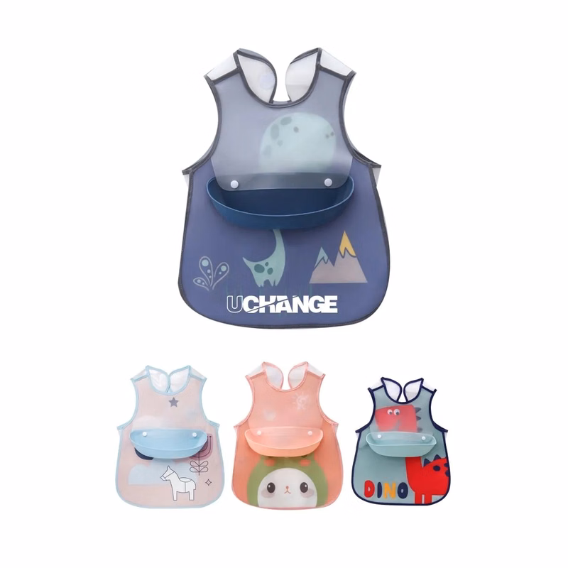 Waterproof Baby Smock Bib With Food Catcher Pocket