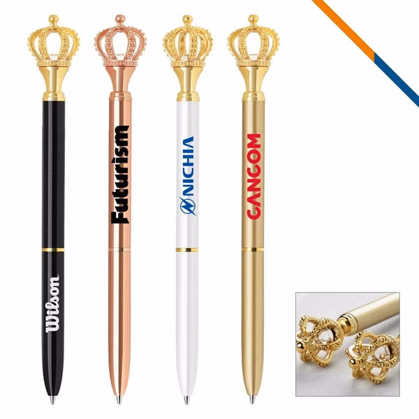 Custom 5.5 Inch Metal Ballpoint — Diamond Crusted Crown Corporate Gift Pen