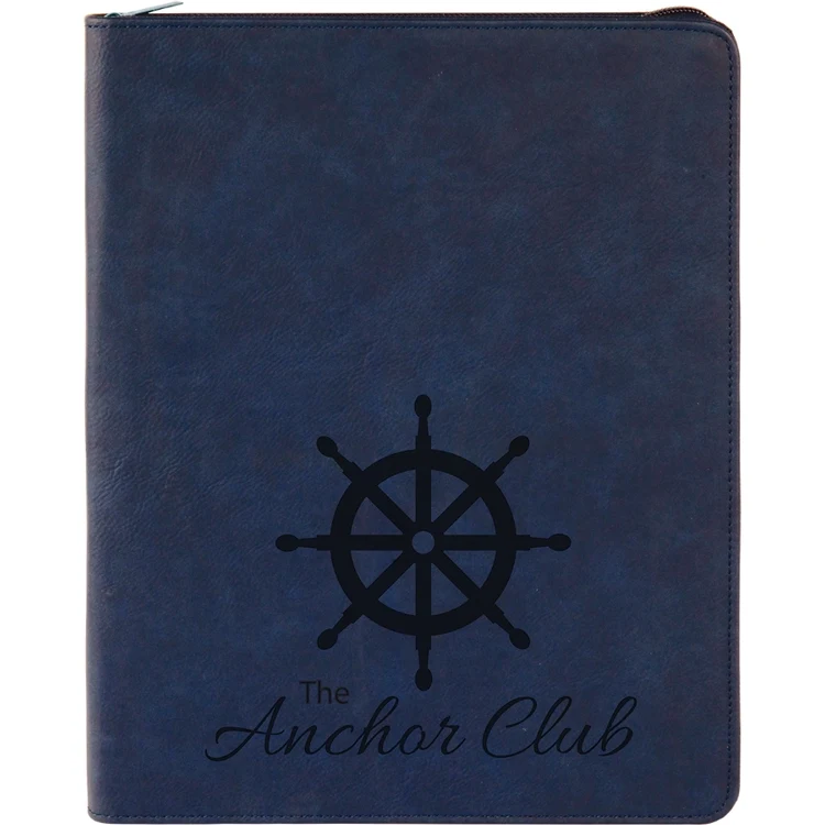 Blue Faux Leather Portfolio with Zipper 1