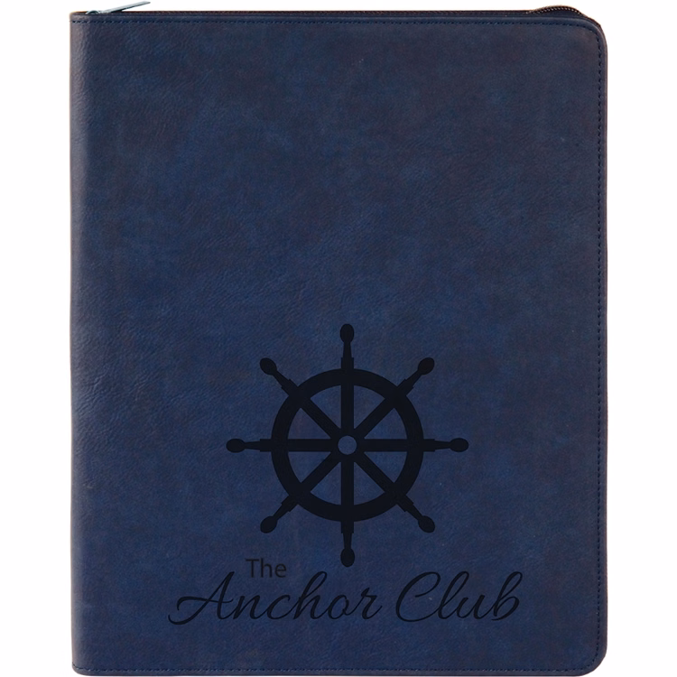 Blue Faux Leather Portfolio with Zipper