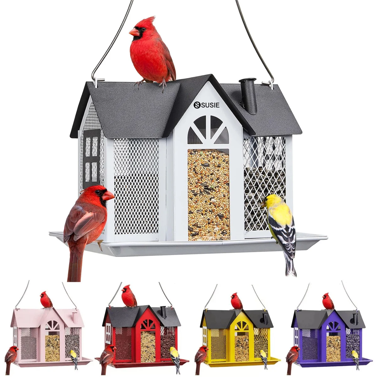 Large Capacity Weatherproof Metal Mesh Bird Feeder House 1