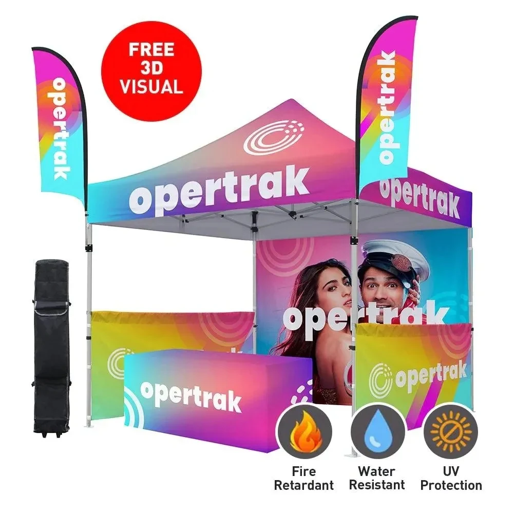 10'x10' Custom Tent set W/ table cover and Feather Flag 1