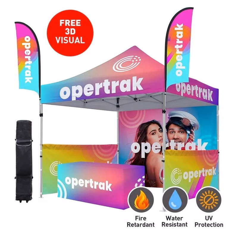 10'x10' Custom Tent set W/ table cover and Feather Flag