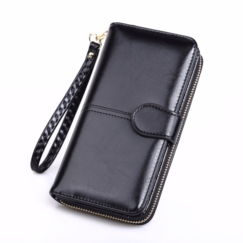 Women Leather Wallet with Wristlet Strap