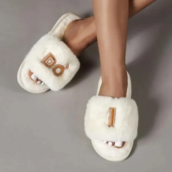 Wedding Slippers-Bride & Bridesmaid Faux Rabbit Fur 1