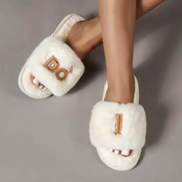 Wedding Slippers-Bride & Bridesmaid Faux Rabbit Fur