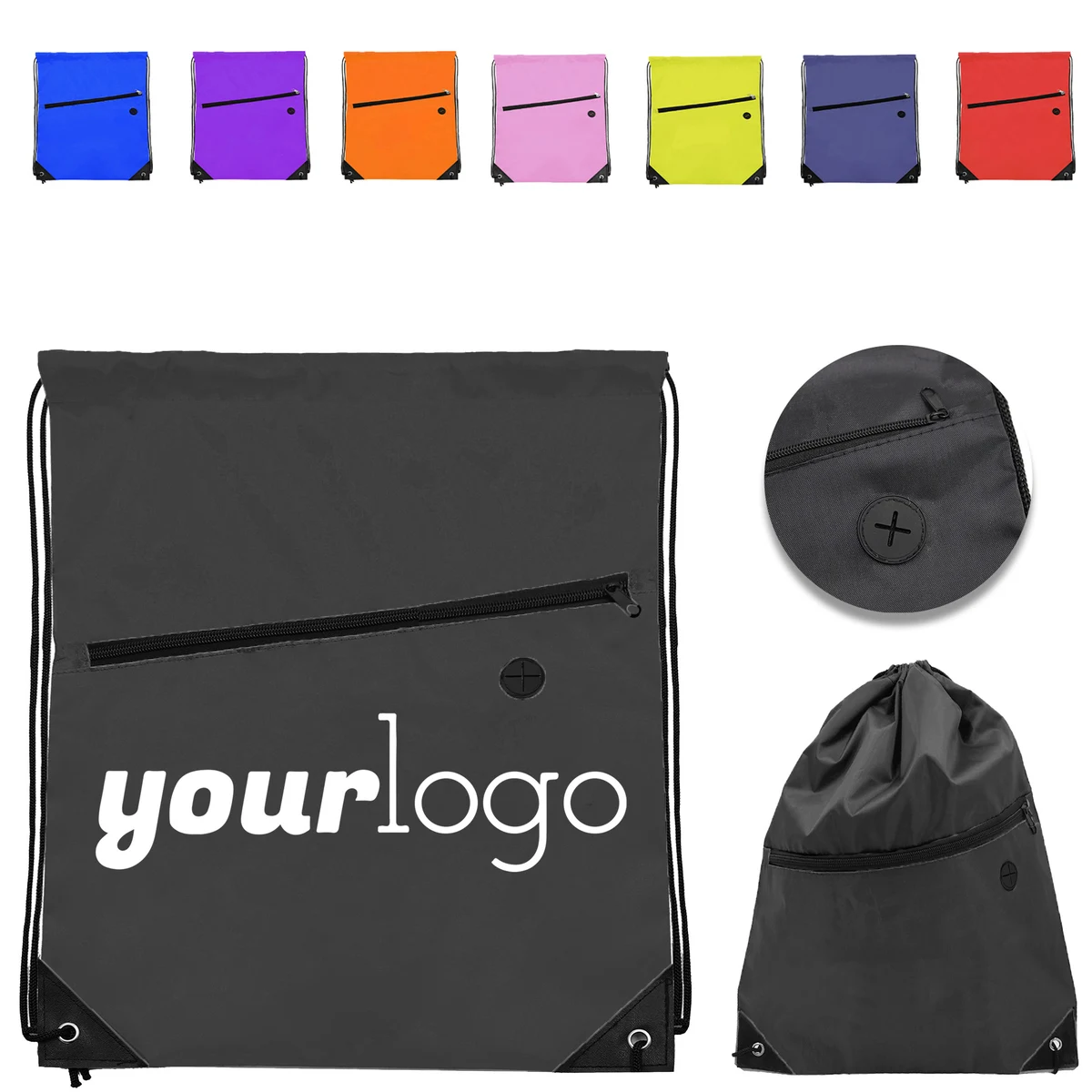 Foldable Drawstring Backpack with Zipper for Gym and Travel 1