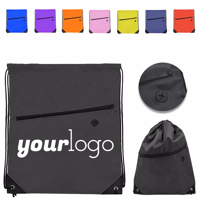Foldable Drawstring Backpack with Zipper for Gym and Travel