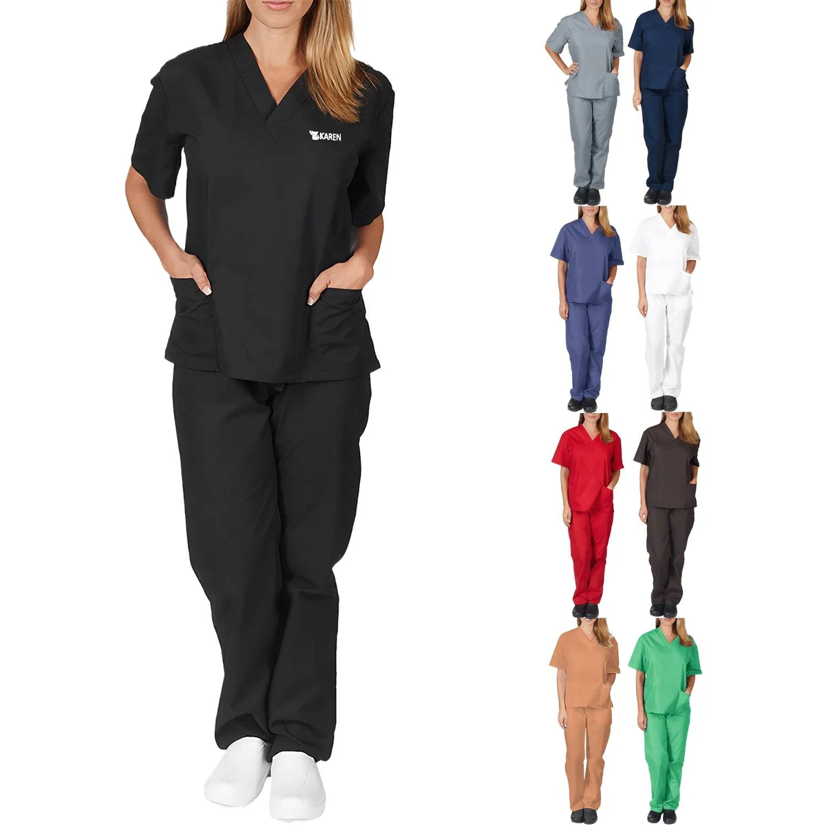 V-Neck Short Sleeve Nursing Scrubs Set 1