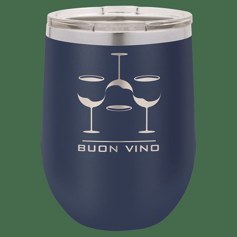 12 oz. Navy Blue Laser Engraved Polar Camel Stemless Wine Tumbler w/Clear Lid