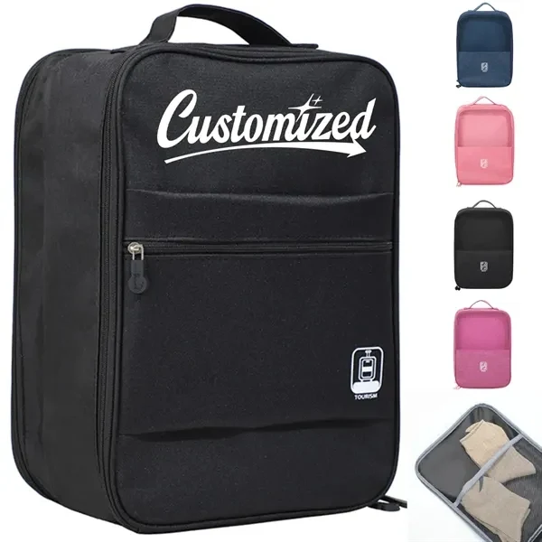 Custom Portable Travel Shoe Storage Bag with Mesh & Luggage Strap — Business Travel Gift 1