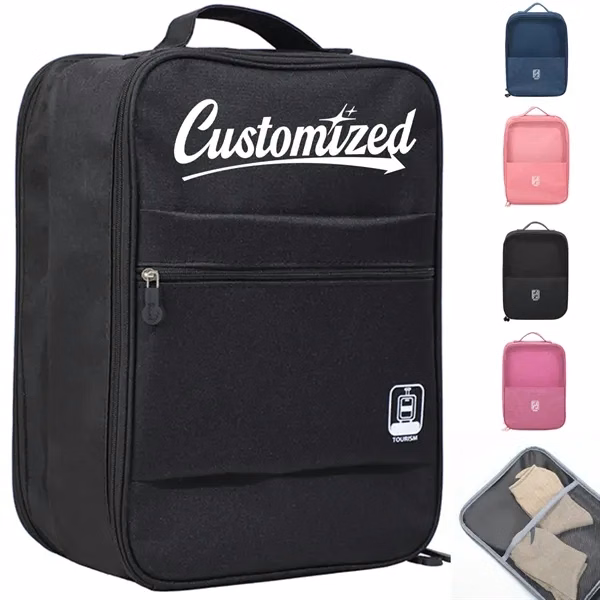 Custom Portable Travel Shoe Storage Bag with Mesh & Luggage Strap — Business Travel Gift