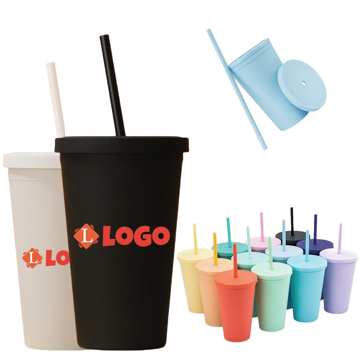 16 Oz Double Walled Cup With Lid And Straw 1
