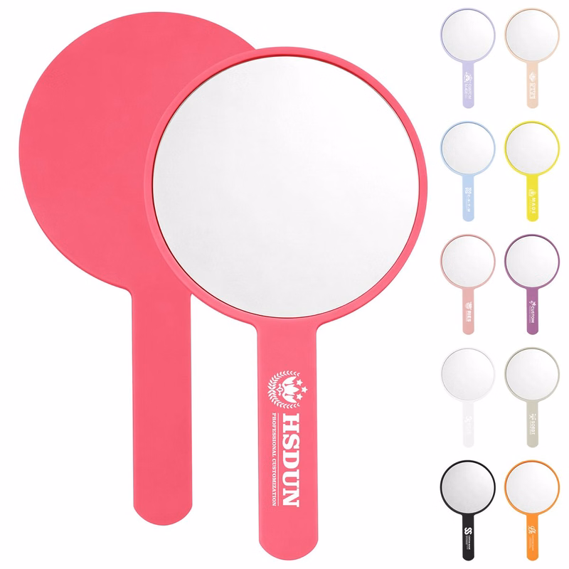 8.5" L x 4.75" W Round Large Size Handheld Plastic Makeup Mirror