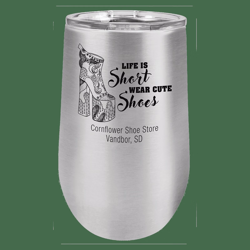 16 oz. Stainless Steel Laser Engraved Polar Camel Stemless Wine Tumbler w/Clear Lid