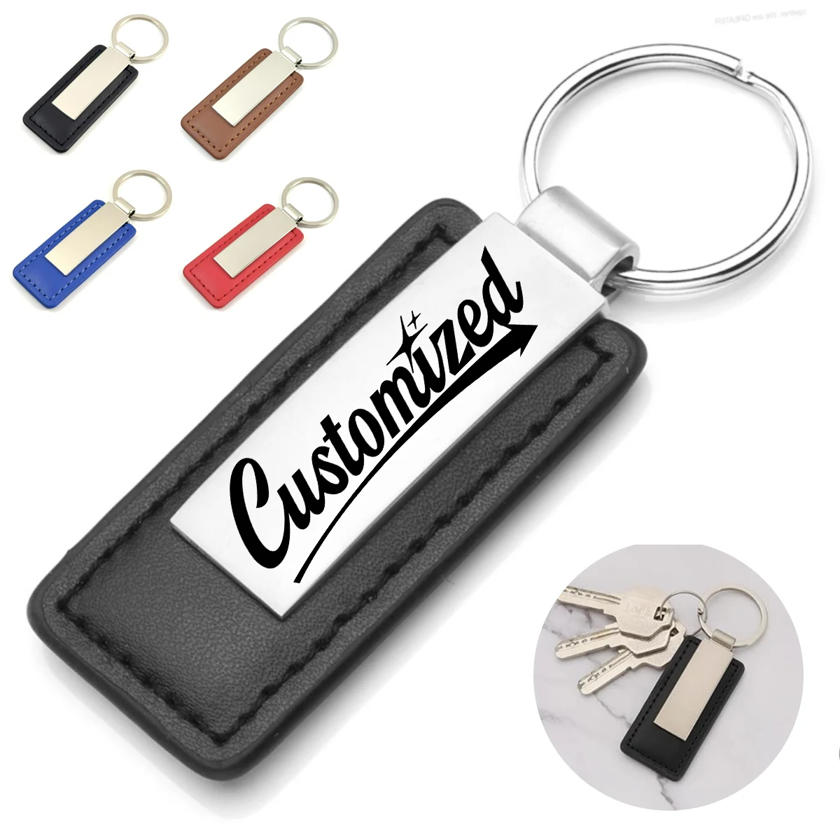 PU Leather and Metal Keychain with Custom Logo Engraving 1
