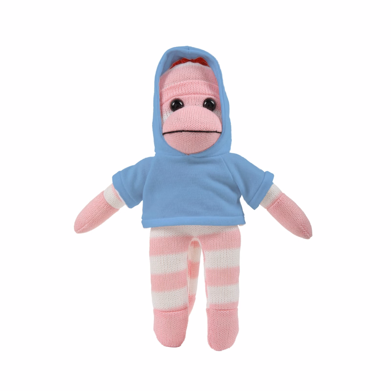 soft plush Pink Sock Monkey with hoodie