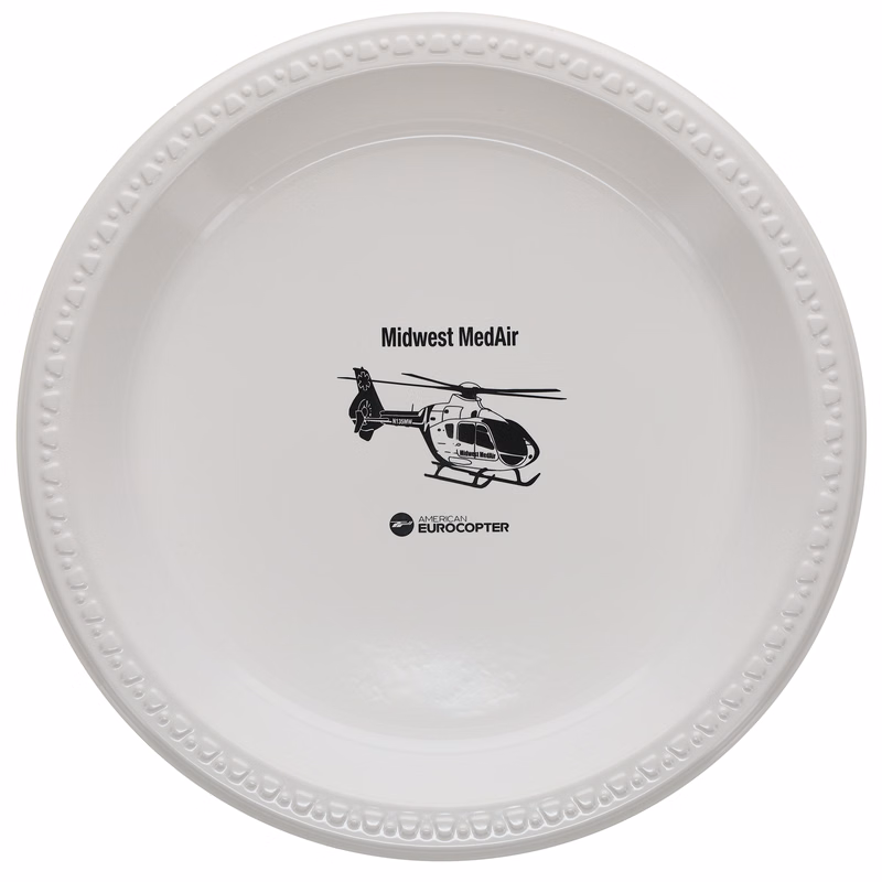 10.000" Plain Medium Weight Plastic Plate Round White Tradition Print