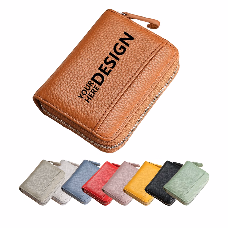 Anti-Demagnetization Genuine Leather Multi-Slot Card Holder with Zipper