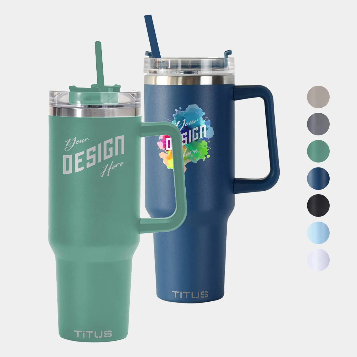 Premium 40 oz TiTUS® Double Wall Stainless Steel Insulated Travel Mug with Straw & Handle 1