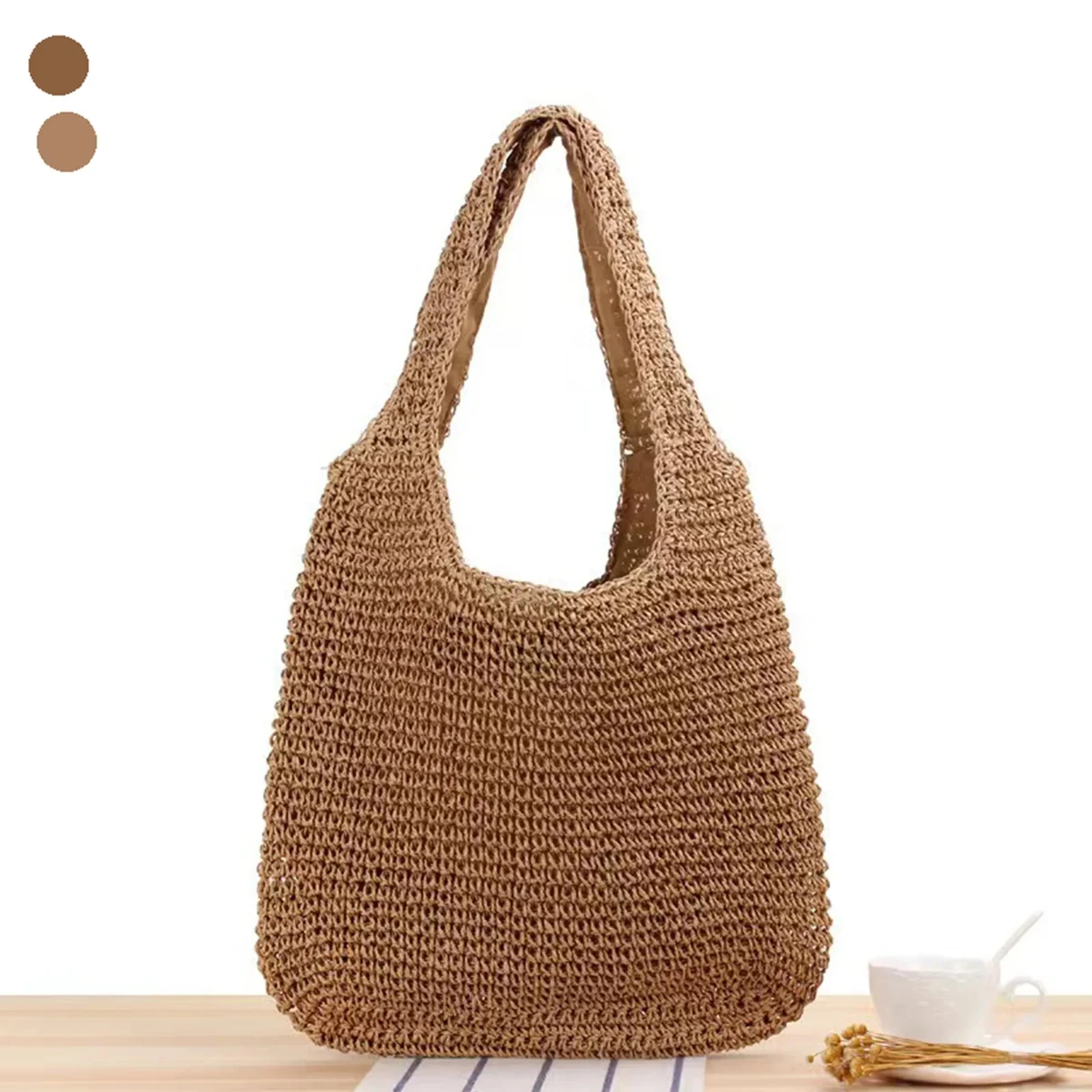 Hand-woven Soft Large Straw Shoulder Beach Bag 1