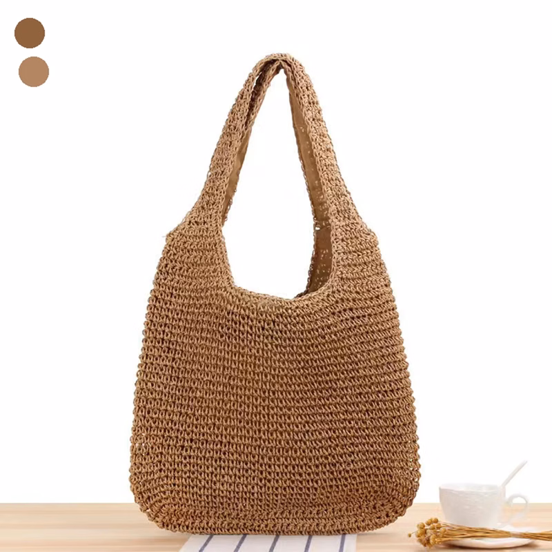 Hand-woven Soft Large Straw Shoulder Beach Bag