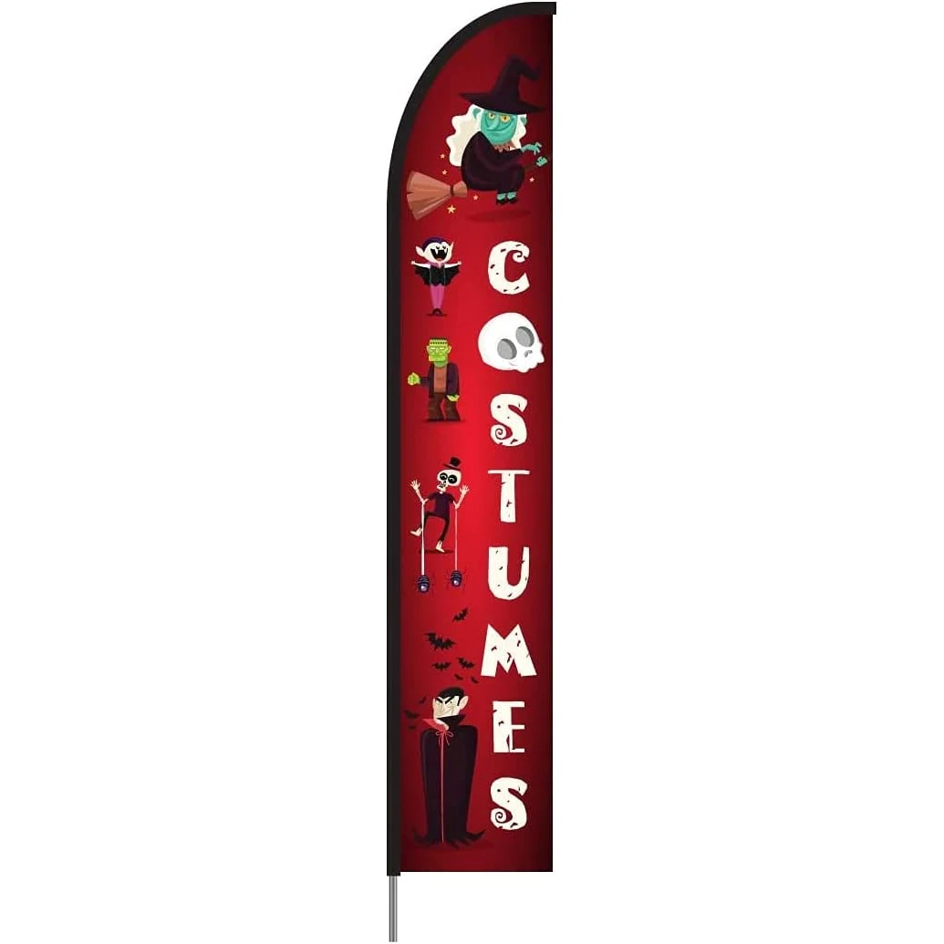 Halloween Costumes Sign Feather Flag Swooper Banner Pole Kit Outdoor Store Sign Display, 15ft 1