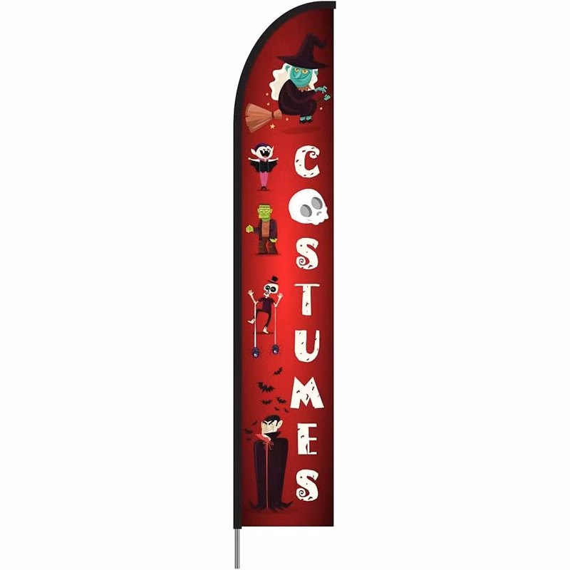 Halloween Costumes Sign Feather Flag Swooper Banner Pole Kit Outdoor Store Sign Display, 15ft