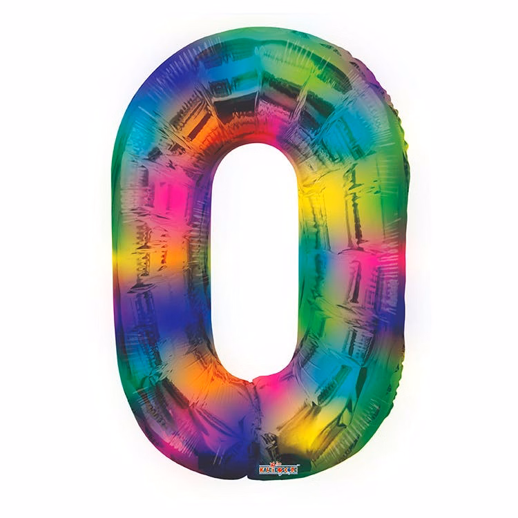 Mylar Number 0 Balloons - Rainbow 34"