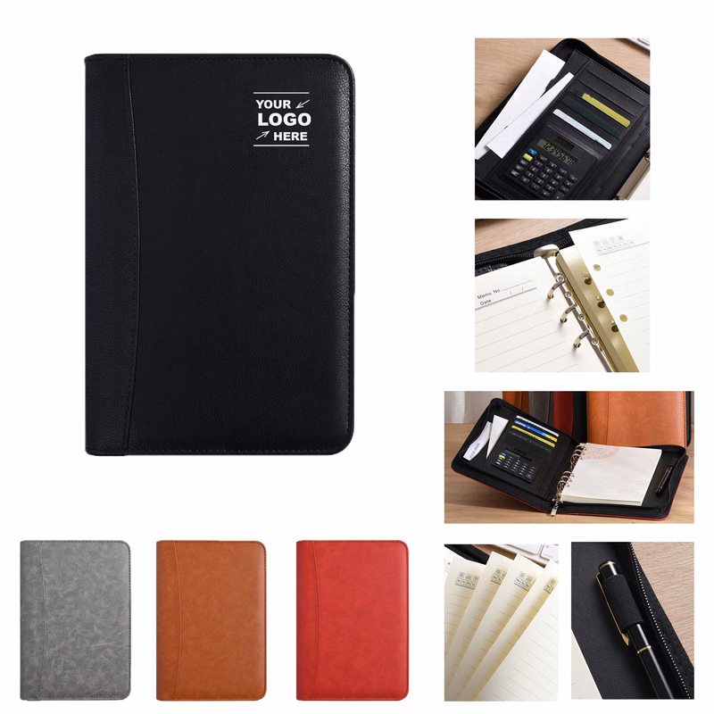 Zippered Notebook with Card/Pen Holder and Calculator