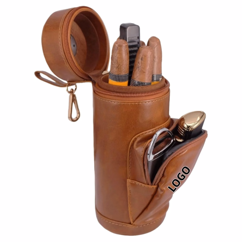 Leather Travel Cigar Humidor Case With Cedar Lining
