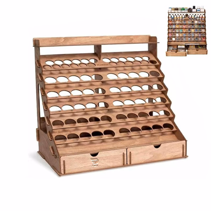 74Holes Vintage Wooden Paint Organizer