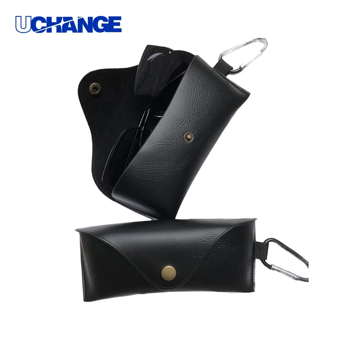 Eyewear Custom Leather Glasses Case Organizer with Hook and Snap Button 1