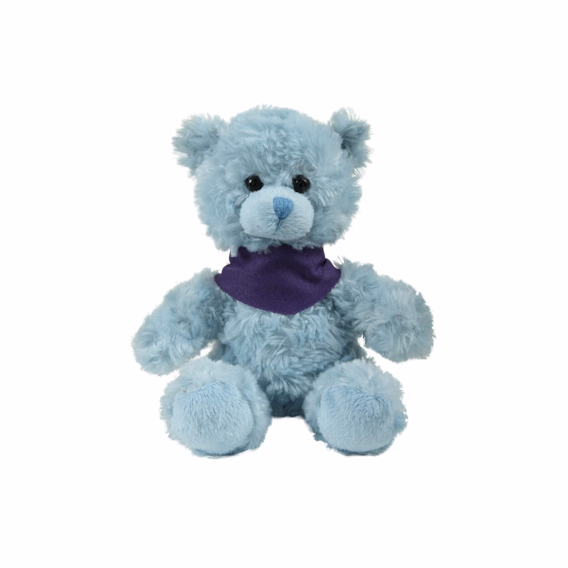 soft plush Blue Curly Sitting Bear with bandana