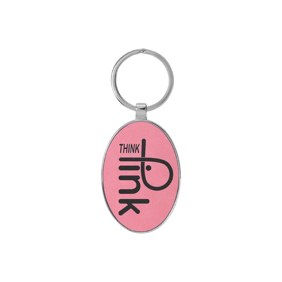 Pink Leatherette/Metal Oval Keychain 1
