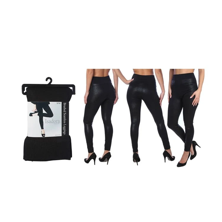 Women's Embossed Leggings - Black Snakeskin S-XL Brushed Lining 1