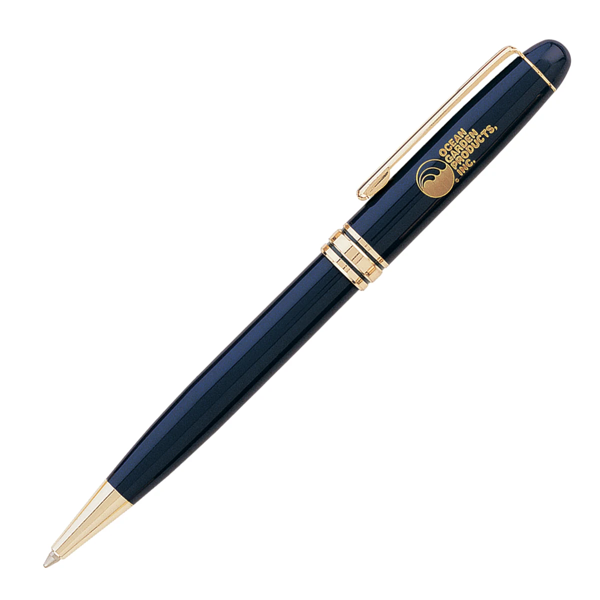 Ebony Brass Ball Point Pen - Blue w/Gold Accent 1