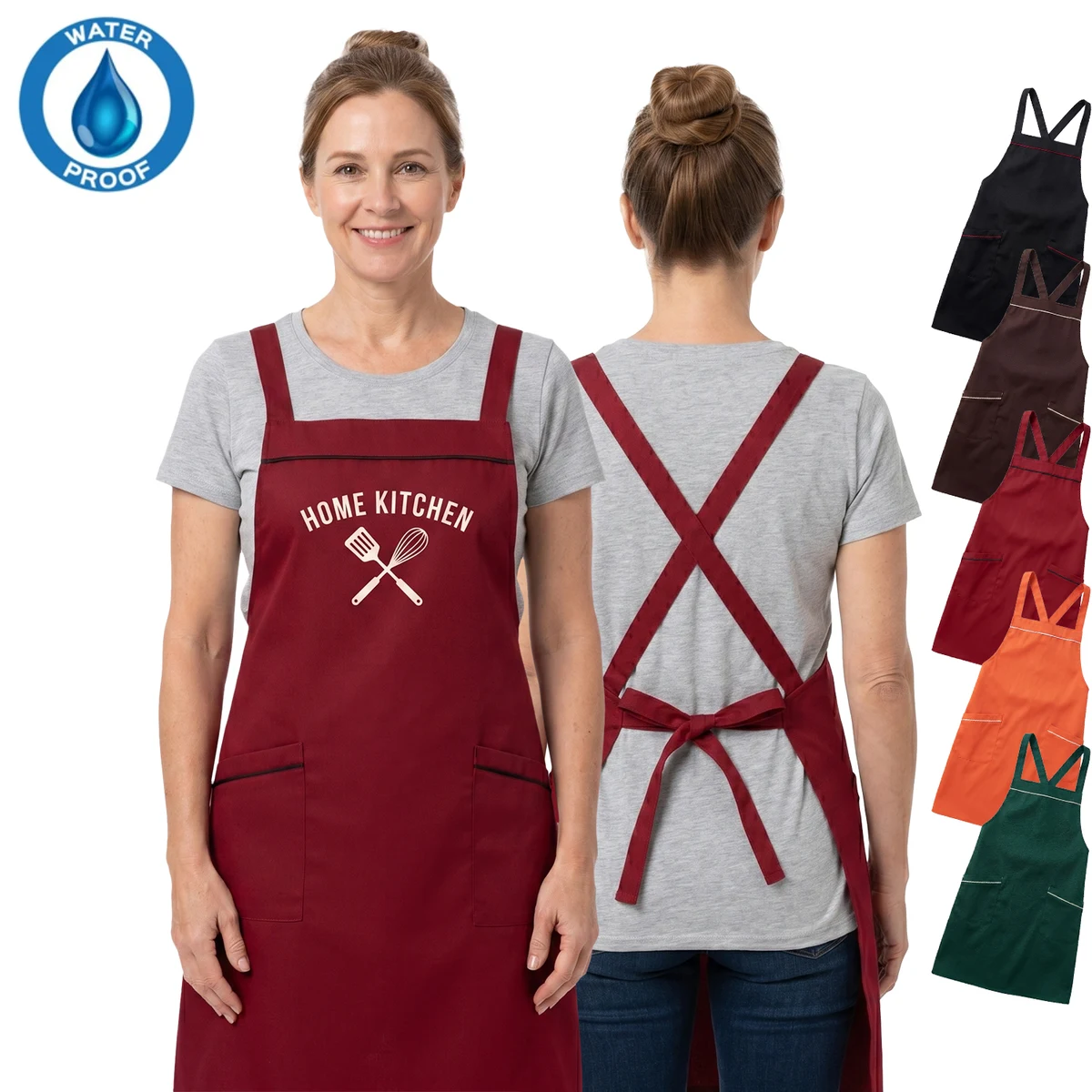 12 oz Woven knitted Kitchen Apron w/ Cross Strap & 2 pockets 1