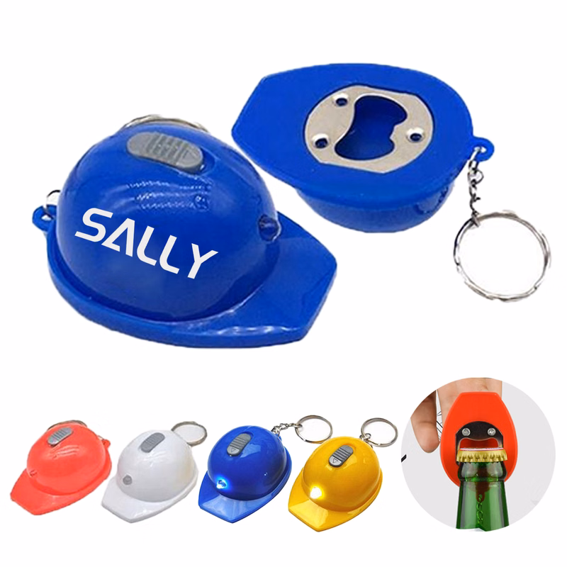 3 in 1 Safety Helmet LED Bottle Opener Keychain