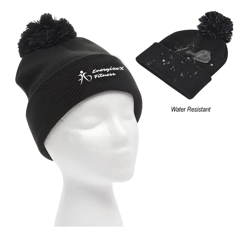 Water-Resistant Pom Beanie With Cuff 1