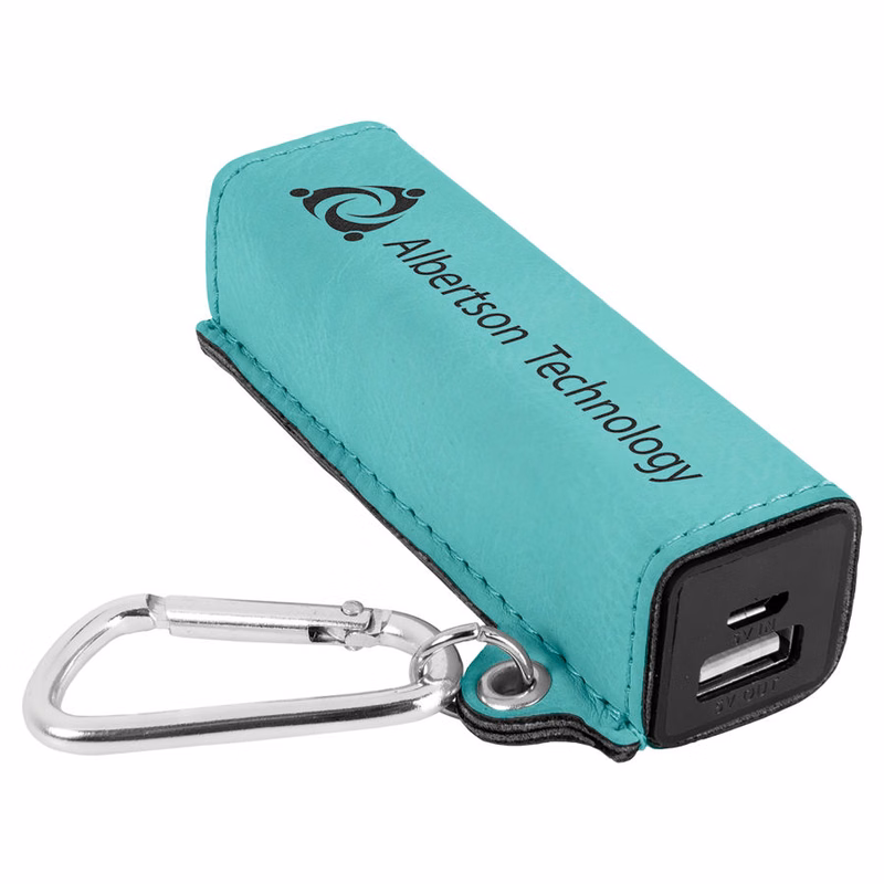 Teal Leatherette 2200 mAh Power Bank with USB Cord