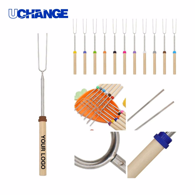 Telescopic Stainless Steel BBQ Fork with Wooden Handle