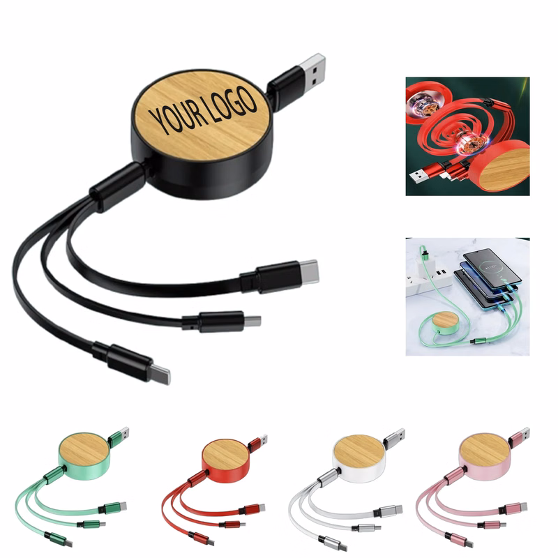 3-in-1 Bamboo Retractable Charging Cable