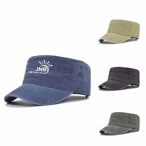 Washed Cotton Distressed Cadet Cap in Military Army Style