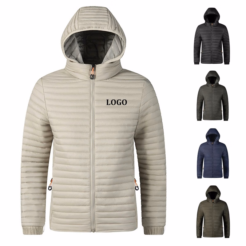 Men Winter Pinstriped Hooded Jacket