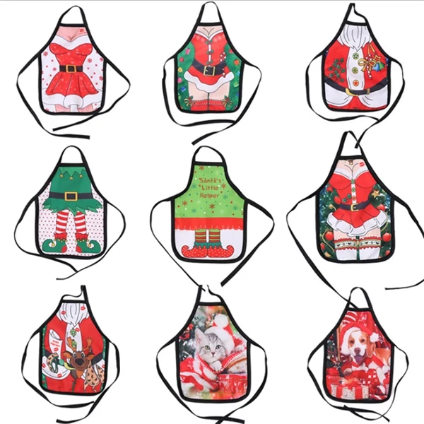Christmas Apron Wine Bottle Cover Set 1