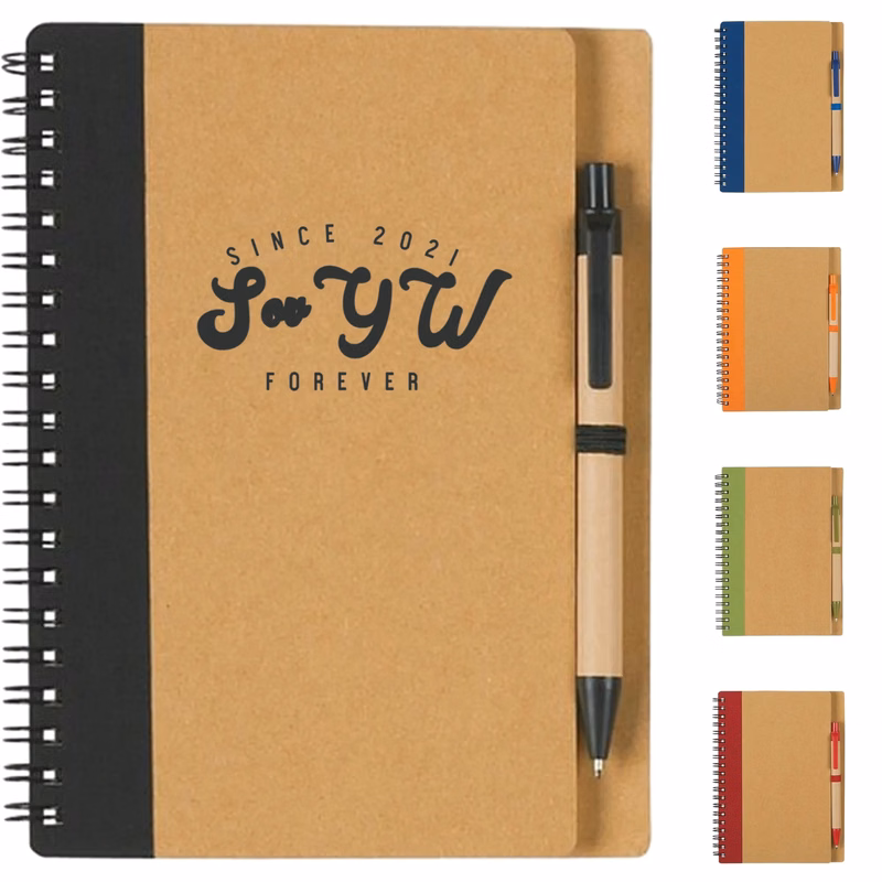 5"x7" Soft Leather Kraft Spiral Notebook with Ballpoint Pen